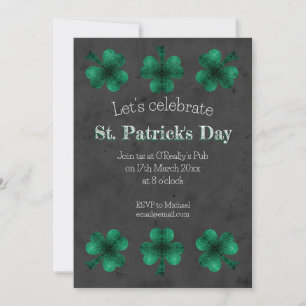 Invitation Green Sparkle Shamrock Grey St Patrick Day