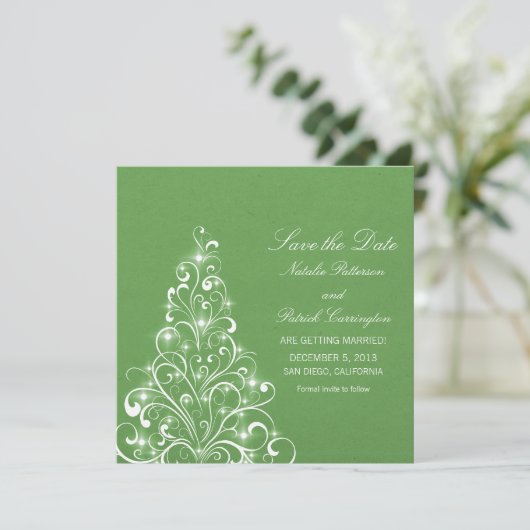 Invitation Green Sparkly Holiday Tree Save the Date Invitatio (Debout devant)
