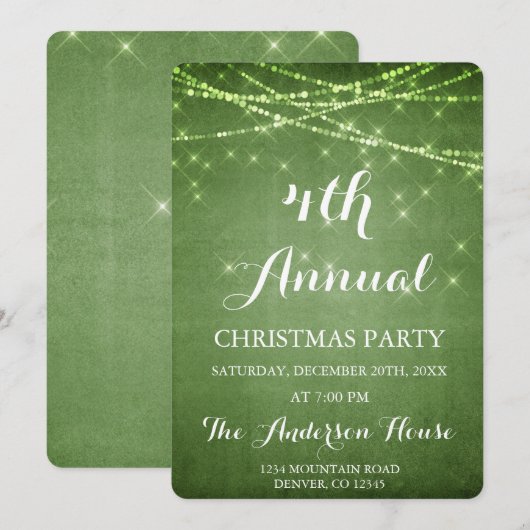 Invitation Green String Light fête de Noël annuelle (Devant / Derrière)
