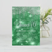 Invitation Green String Lights Bokeh Sweet 16 (Debout devant)