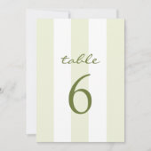 Invitation Green Stripe Wedding Table Number (Devant)
