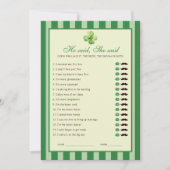 Invitation Green Striped Clover He said She said Game Card (Devant)