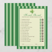 Invitation Green Striped Clover He said She said Game Card (Devant / Derrière)