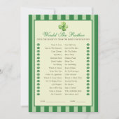 Invitation Green Striped Clover Would She Rather Game Card (Devant)