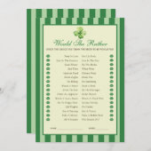 Invitation Green Striped Clover Would She Rather Game Card (Devant / Derrière)