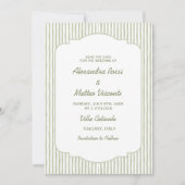Invitation Green Striped Save the Date Elegant Script Wedding (Devant)