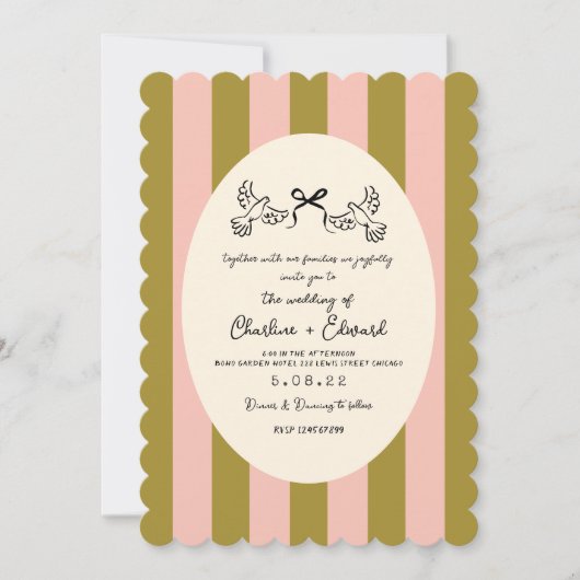 Invitation Green Striped Star Wedding (Devant)