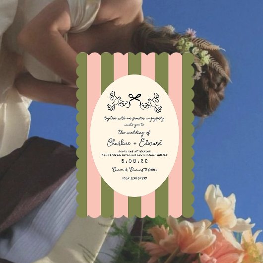 Invitation Green Striped Star Wedding 