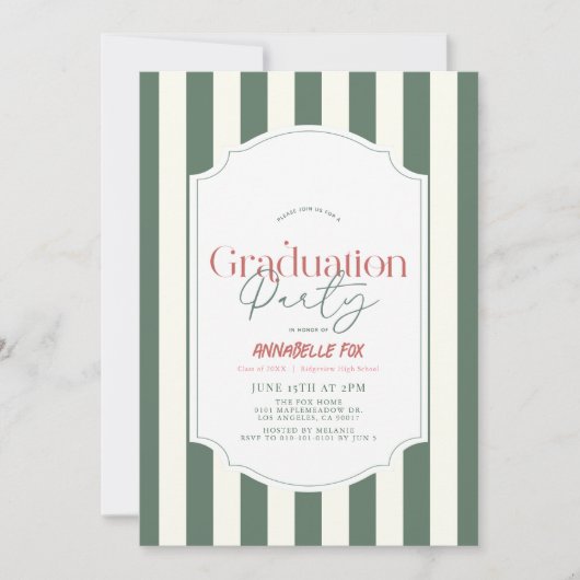 Invitation Green Stripes Graduation Party (Devant)