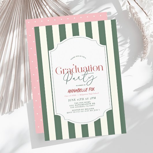 Invitation Green Stripes Graduation Party