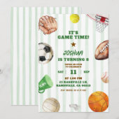 Invitation Green Stripes Sports Jeu Heure Jeu Garçon Annivers (Devant / Derrière)