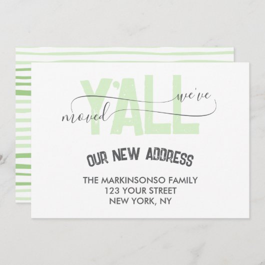 Invitation Green Stripes We Moved Y'all Moving Announcement (Devant / Derrière)