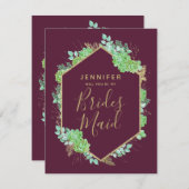 Invitation Green Succulents Gold Serez-Vous Ma Femme D'Accuei (Devant / Derrière)