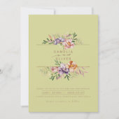 Invitation Green Summer Floral Wedding Inviter QR Code (Devant)