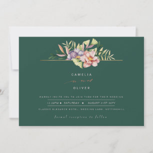 Invitation Green Summer Floral Wedding Inviter QR Code