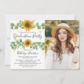 Invitation Green Sunflowers Graduation Party 2 Photo (Devant)