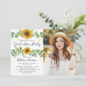 Invitation Green Sunflowers Graduation Party 2 Photo (Debout devant)