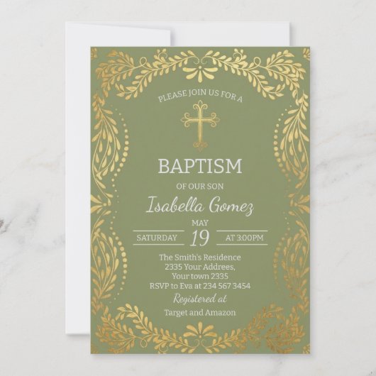 Invitation Green Talavera Tile Spanish Fiesta Baptism (Devant)