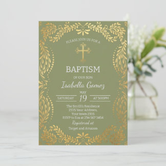 Invitation Green Talavera Tile Spanish Fiesta Baptism