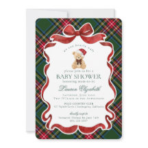 Green Tartan Plaid Christmas Bear Baby Shower
