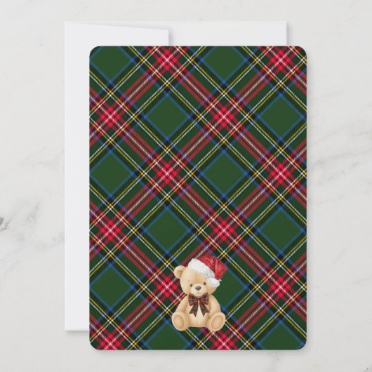 Invitation Green Tartan Plaid Christmas Beary First Birthday (Dos)