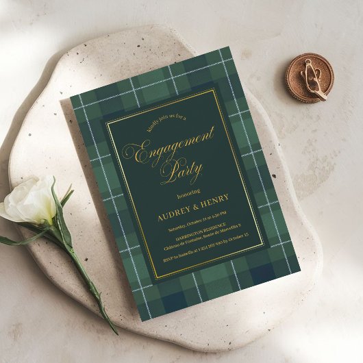 Invitation Green Tartan Polo Plaid Vintage Engagement Party