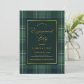 Invitation Green Tartan Polo Plaid Vintage Engagement Party (Debout devant)