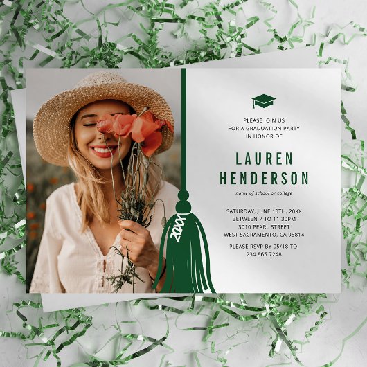 Invitation Green Tassel Photo Graduation Party