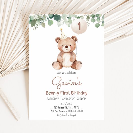 Invitation Green Teddy Bear Fête d'anniversaire