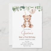 Invitation Green Teddy Bear Fête d'anniversaire (Devant)