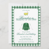 Invitation Green Teeing Up To Two Golf 2nd Birthday Gingham (Devant)