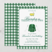 Invitation Green Teeing Up To Two Golf 2nd Birthday Gingham (Devant / Derrière)