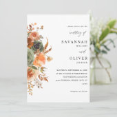 Invitation Green & Terra Cotta Floral Mariage (Debout devant)