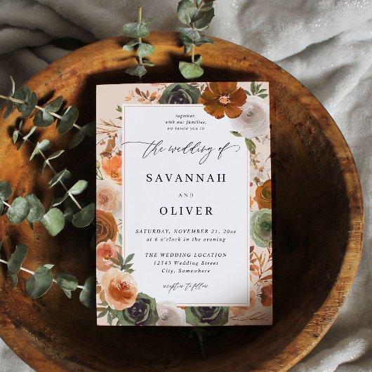 Invitation Green & Terra Cotta Floral Mariage S2 - Beige