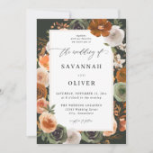 Invitation Green & Terra Cotta Floral Mariage S2 - Vert foncé (Devant)