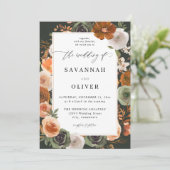 Invitation Green & Terra Cotta Floral Mariage S2 - Vert foncé (Debout devant)