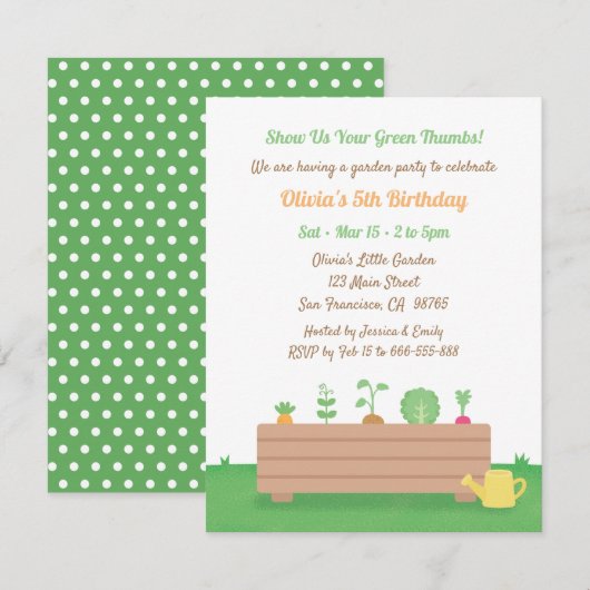 Invitation Green Thumbs Planter Box Anniversaire de enfant Pa (Devant / Derrière)