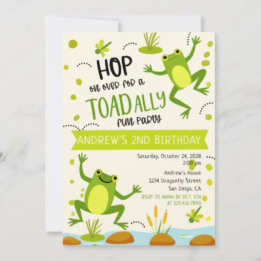 Invitation Green TOADally Fun Frog Anniversaire de enfant Par (Devant)