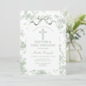 Invitation Green Toile de Jouy Baptism & First Birthday Bow  (Debout devant)