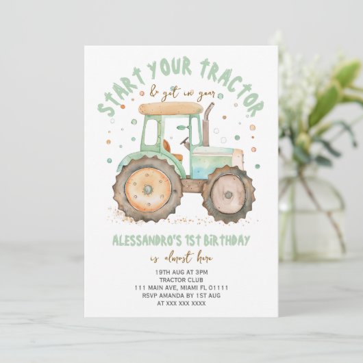 Invitation Green Tractor 1er anniversaire (Debout devant)