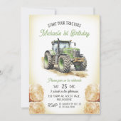 Invitation Green Tractor 1er fête d'anniversaire (Devant)