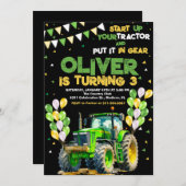 Invitation Green Tractor 3ème fête d'anniversaire (Devant / Derrière)