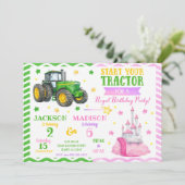Invitation Green Tractor and Princess Joint Birthday (Debout devant)