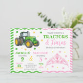 Invitation Green Tractor and Princess Joint Birthday (Debout devant)