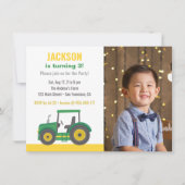 Invitation Green Tractor Boys Anniversaire Party avec photo (Devant)