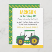 Invitation Green Tractor Boys fête d'anniversaire (Devant / Derrière)