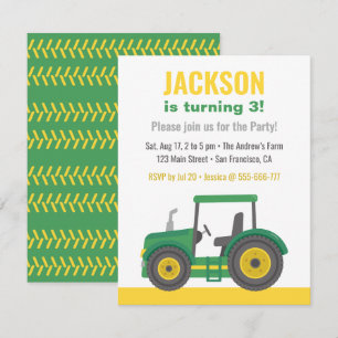 Invitation Green Tractor Boys fête d'anniversaire