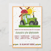 Invitation Green Tractor Boys Thème Anniversaire Fête (Devant)