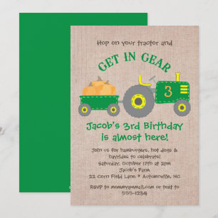 Invitation Green Tractor et Citrouilles Automne Fête des Garç