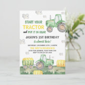 Invitation Green Tractor Farm Boy Birthday Party (Debout devant)